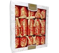 Deluxe Christmas Crackers with Unique Designs and Festive Surprises 10 x 14” | Harmless Holiday Party Essentials for Family Gatherings, Fun Presents, and Celebrations (RED AND GOLD FLORAL)