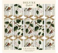 Deluxe Christmas Crackers with Unique Designs and Festive Surprises 10 x 14” | Harmless Holiday Party Essentials for Family Gatherings, Fun Presents, and Celebrations (ROBIN HOLLY CREAM)