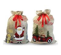 Deluxe Christmas Sacks. 19.7'' X 27.6'' / 50x70cm Large Christmas Sacks. Xmas Linen Drawstring Goody Gift Bags. Pack of 2.