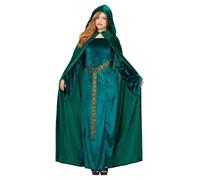 Deluxe Cloak Emerald Green Adults Adults Medieval Fancy Dress Hooded Robe