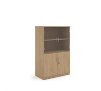 Deluxe combination unit with glass upper doors 1600mm high with 3 shelves - Kendal Oak