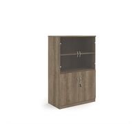 Deluxe combination unit with glass upper doors 1600mm high with 3 shelves - Nebraska Oak