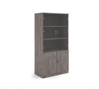 Deluxe combination unit with glass upper doors 2000mm high with 4 shelves - Grey Oak