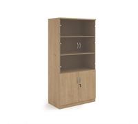 Deluxe combination unit with glass upper doors 2000mm high with 4 shelves - Kendal Oak