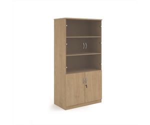 Deluxe combination unit with glass upper doors 2000mm high with 4 shelves - Kendal Oak