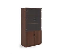 Deluxe combination unit with glass upper doors 2000mm high with 4 shelves - Walnut