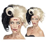 Deluxe Cruella De Ville Wig Evil Madame Zombie Ladies 101 Dalmations Fancy Dress
