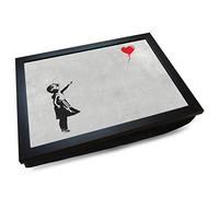 Deluxe Cushioned Lap Tray | Banksy 'Girl with Heart Balloon' | Wooden Frame | Bean Bag Cushion Base | #BJ