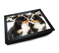 Deluxe Cushioned Lap Tray | Pair of Bernese Mountain Dog Puppies | Wooden Frame | Bean Bag Cushion Base | #JP