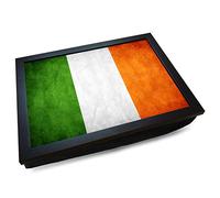 Deluxe Cushioned Lap Tray | Republic of Ireland EIRE Flag (Grunge/Vintage) | Wooden Frame | Bean Bag Cushion Base | #AE
