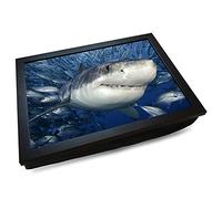 Deluxe Cushioned Photo Lap Tray | Great White Shark | Wooden Frame | Bean Bag Cushion Base | #HD