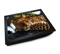 Deluxe Cushioned Photo Lap Tray | Leopard | Wooden Frame | Bean Bag Cushion Base | #IN