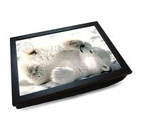 Deluxe Cushioned Photo Lap Tray | Polar Bear Cub | Wooden Frame | Bean Bag Cushion Base | #HQ