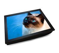 Deluxe Cushioned Photo Lap Tray | Siamese Cat with Blue Eyes | Wooden Frame | Bean Bag Cushion Base | #IE