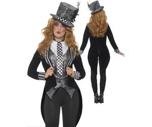 Deluxe Dark Mad Hatter Costume Ladies Halloween Alice Fancy Dress Halloween