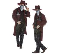 Smiffys Deluxe Dark Spirit Western Cowboy Costume, Burgundy, Jacket, Chaps, Holster, Hat & Mask, Halloween Adult Fancy Dress, Western Dress Up Costumes