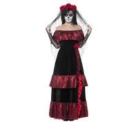 Deluxe Day of the Dead Bride w/Dress & Rose Veil Costume Halloween Fancy Dress