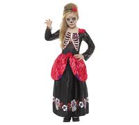 Deluxe Day Of The Dead Costume Smiffys Black 10-12 Years