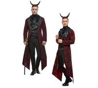 Deluxe Devil Costume Mens Satan Lord Halloween Fancy Dress Outfit + Horns