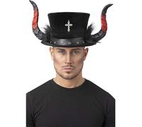 Smiffys Deluxe Devil Top Hat with Horns & Marabou, Halloween Fancy Dress Accessory, Devil Dress Up Hats