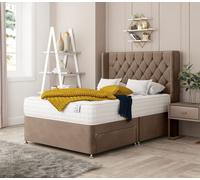 Deluxe Divan Bed With 2 drawers, Mattress & 54" Floor Standing Headboard - Plush Velvet Bed Choices Brown Super King