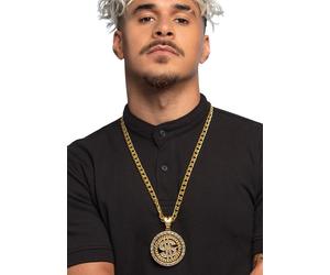 Deluxe Dollar Medallion 70s Pimp Bling Necklace Fancy Dress Gold Rapper Chain