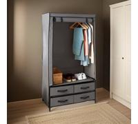 Deluxe Double Canvas Wardrobe - Grey with Roll-Up Door and Drawer