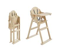 Deluxe Eco Bamboo Folding High Chair | Natural Wood | 5-Point Harness | Removable Tray | Compact Storage