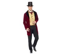 Smiffys Deluxe Edwardian Gent Costume, Red with Jacket, Mock Waistcoat & Cravat, Historical Fancy Dress, Medieval Dress Up Costumes