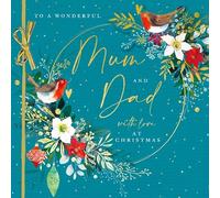Deluxe Embellished Mum & Dad Floral Robins Hand-Finished Christmas Card X16006RW