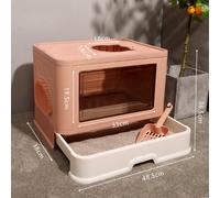 Deluxe Enclosed Foldable Cat Litter Tray with Side Brush | Colour: Smoke Pink
