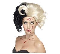 Deluxe Evil Madame Black & Blonde Curled Hair Long Hair Wig