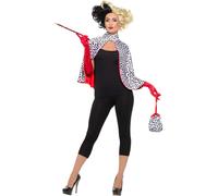 Smiffys Deluxe Evil Madame Kit, Black & White with Cape, Bag, Gloves & Cigarette Holder, Fairytale, Wings and Wands Fancy Fancy Dress, Storybook Character Dress Up Accessories