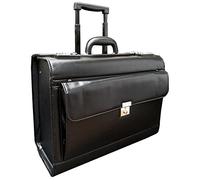 Deluxe Faux Leather Wheeled Business Pilot Trolley Case on Wheels Briefcase Cabin Bag