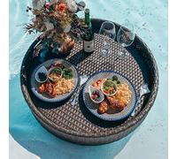 Deluxe Floating Rattan Tray for Poolside Service Drinks & Brunch Elegant Brown Serving Tray for Outdoor Relaxation & Entertaining