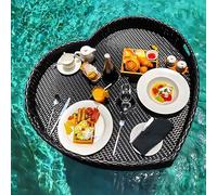Deluxe Floating Tray Rattan Breakfast Tray for Poolside Service Drinks & Brunch Stylish Black Color - Perfect for Summer Gatherings and Outdoor Relaxation