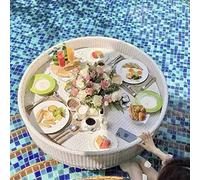 Deluxe Floating Tray Table - Ideal for Pool Parties, Spas, and Beaches - Effortlessly Serve Drinks, Brunch, and Meals on Water - Stylish White Design for Ultimate Relaxation.