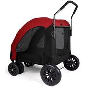 Deluxe Folding Pet Stroller for Large Dogs - Cabin with Front & Back Mesh Doors, Top Mesh Window, Swivel Front Wheel & Rear Foot Brake - Comfortable Dog Trolley Pram