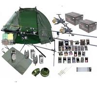 Deluxe Full Carp fishing Set Up/Kit Rods, Reels, Alarms, Net, Bivvy Shelter & Tackle Pack