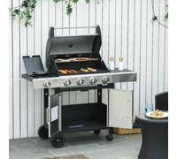 Outsunny Deluxe Gas Barbecue Grill 4+1 Burner Garden BBQ w/ Large Cooking Area - Black and Stainless Steel - Stainless Steel and Metal - 118cm x 55cm x 113cm