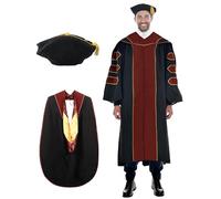 Deluxe Graduation Doctoral Gown Doctoral Hood and Tam 8 Sided Package with Gold Piping Doctoral Regalia Maroon