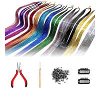 DELUXE HAIR Hair Tinsel Kit 47 Inches 12 Colors 2400 Tinsel Strands - Tinsel Hair Extensions Kit with Tools - Fairy Hair Glitter Hair Extensions Christmas Hair Accessories for Women Pack of 1