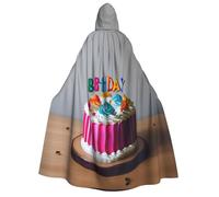 Deluxe Halloween Hooded Cape Costume Cloak Themed Party Cosplay Robe with hood Happy Birthday Cake Print