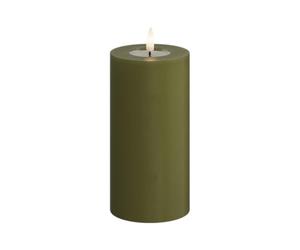 Deluxe Homeart Indoor Flameless LED Candle - Olive Green - with Real Flame™ Technology - Battery Powered Candle (7.5 x 15 cm)