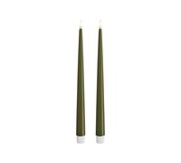Deluxe Homeart Indoor Flameless LED Dinner Candle - Set of 2 - with Real Flame™ Technology - Battery Powered Candle (28 cm, Olive Green)