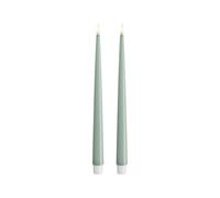 Deluxe Homeart Indoor Flameless LED Dinner Candle - Set of 2 - with Real Flame™ Technology - Battery Powered Candle (28 cm, Salvie Green)