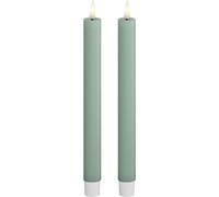 Deluxe Homeart Indoor Flameless LED Taper Dinner Candle 2 Set - with Real Flame™ Technology - Battery Powered Candles (24 cm, Salvie Green)