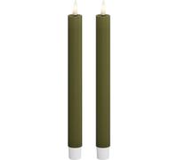Deluxe Homeart Indoor Flameless LED Taper Dinner Candle 2 Set - with Real Flame™ Technology - Battery Powered Candles (Olive Green, 24 cm)