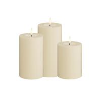 Deluxe Homeart Set of 3 Battery Powered LED Real Flame™ Wax Candles - Cream | Remote-control enabled (remote sold separately) | Up to 400-hour runtime per candle | Three graduated sizes | Indoor use