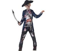 Smiffys Deluxe Jolly Rotten Pirate, Black with Top, Trousers & Hat, Sublimation Print, Halloween Child Fancy Dress, Pirate Dress Up Costumes
